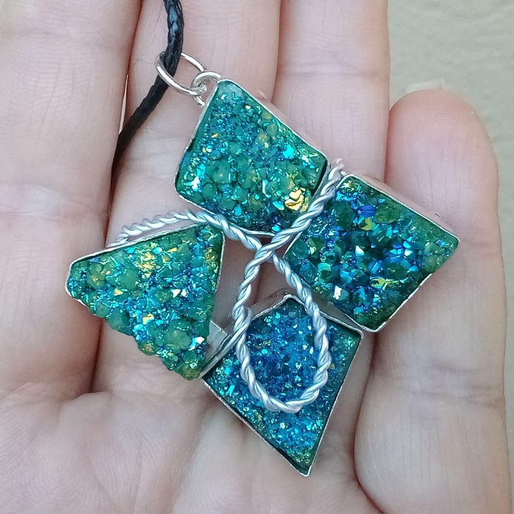 New Handcrafted Pendant Necklace Mermaid Aura Quartz Gems set in Sterling Silver